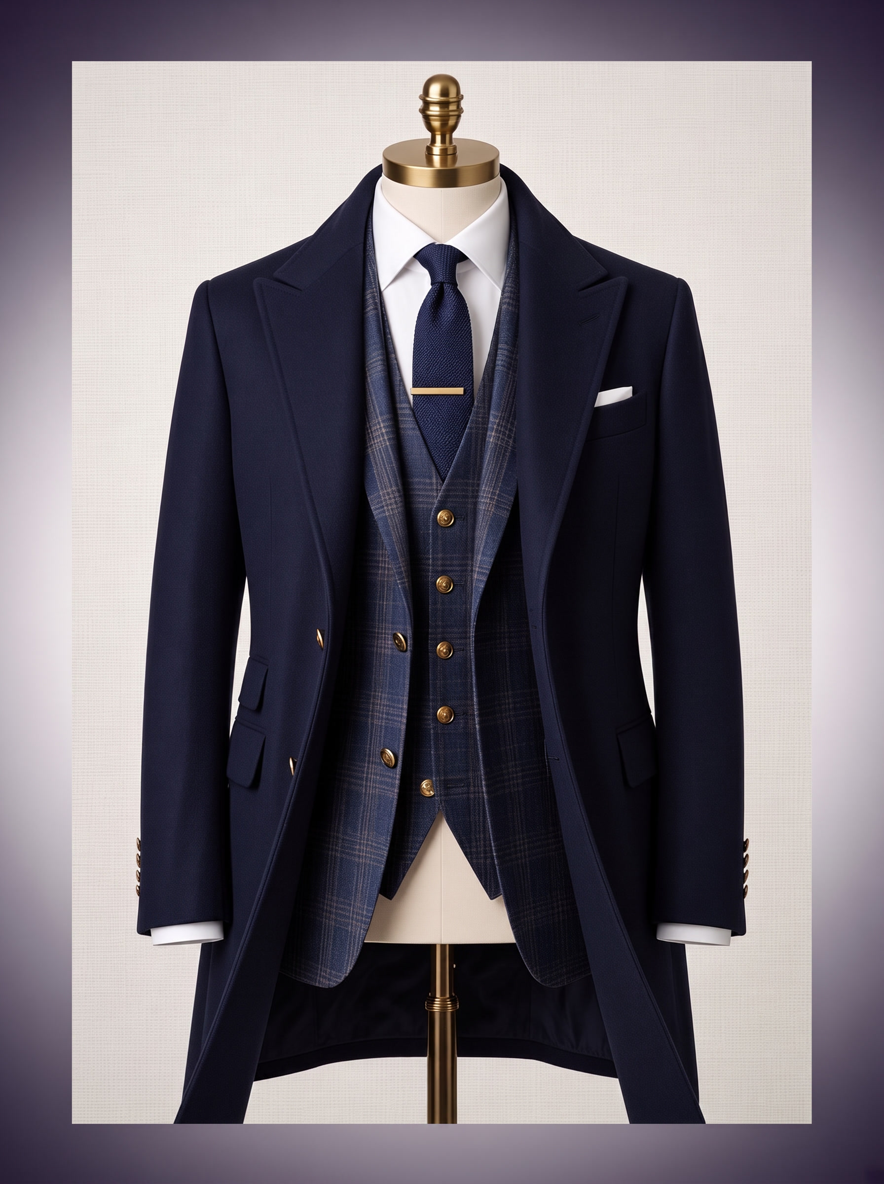Bespoke L&S three-piece suit and overcoat on an atelier form