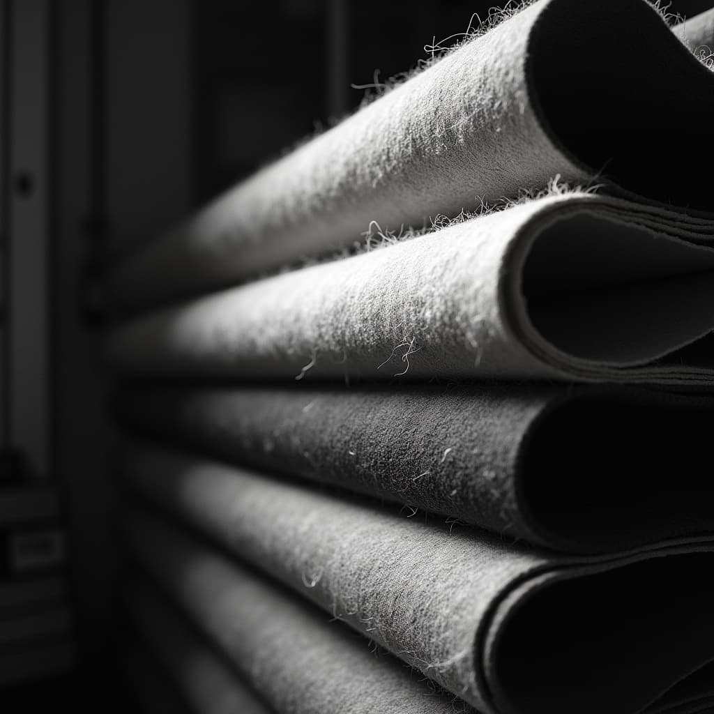 Luxurious wool fabric bolts in the atelier