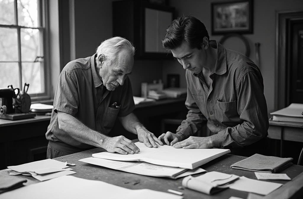 Carl and Salvatore at the pattern table, early 2000s